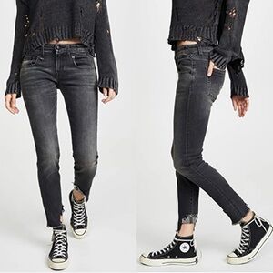 R13 Boy Skinny Gino Black Distressed Raw Half Down Cuff Jeans - 27